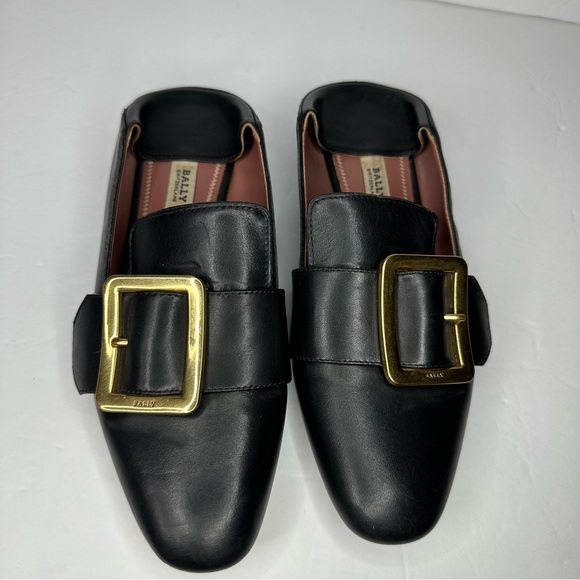 Bally Switzerland Janelle Leather Black Flat/Slipper Gold Accent Sz 37 (US 6.5) - Picture 6 of 12